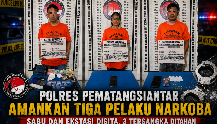 Polres Pematangsiantar Amankan Tiga Pelaku Narkoba, Sita Sabu dan Ekstasi