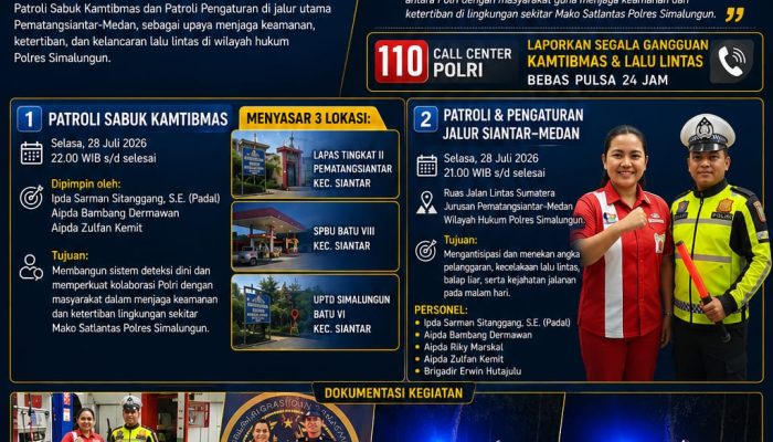 Dua Giat Malam Satlantas Simalungun: Patroli Sabuk Kamtibmas dan Pengaturan Jalur Siantar-Medan Ciptakan Lalin Aman Tanpa Kecelakaan