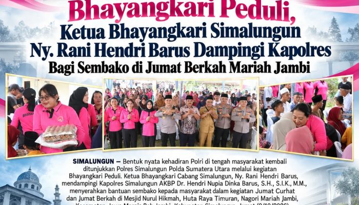 Bhayangkari Peduli, Ketua Bhayangkari Simalungun Dampingi Kapolres Salurkan 70 Paket Sembako