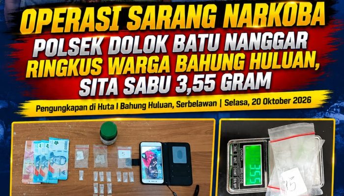 Operasi Sarang Narkoba, Polsek Dolok Batu Nanggar Ringkus Warga Bahung Huluan, Sita Sabu 3,55 Gram